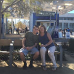 Mother and son on a bench in San Diego