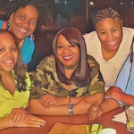 Group of ethnic women smiling in Sand Diego restaurant