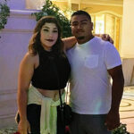 Young couple in front of hotel in vegas