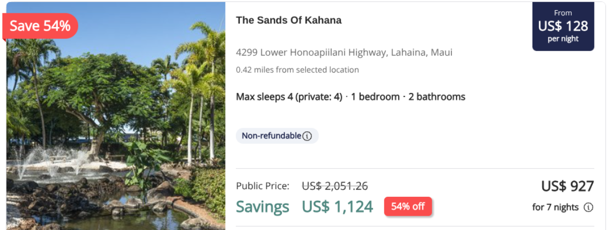 Great Resort Vacations Sands of Kahana condo inventory deal snapshot