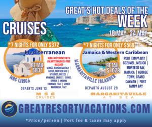 Mediterranean or Jamaica & Western Caribbean Cruise